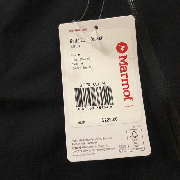 Marmot Jackets & Coats New Mens Marmot Knife Edge Jacket 225 Black